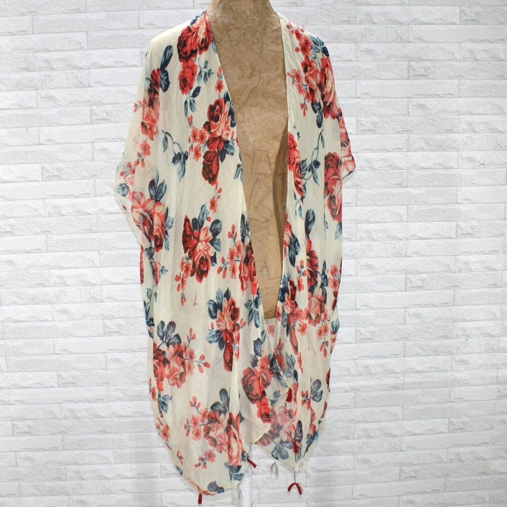 Swimsuit Cover Beach Tropical Lightweight Floral Kimono Roses Print One Size